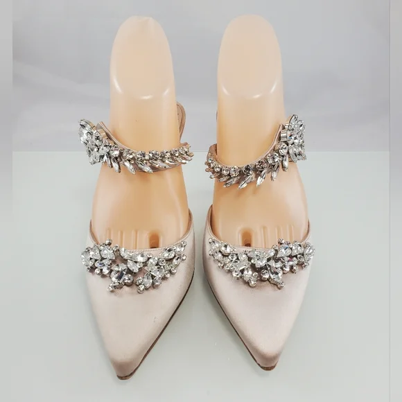NWT$1,395 Manolo Blahnik Lurum 90 Crystal-embellished Satin Mules Heels Sz 37 - Picture 7 of 16